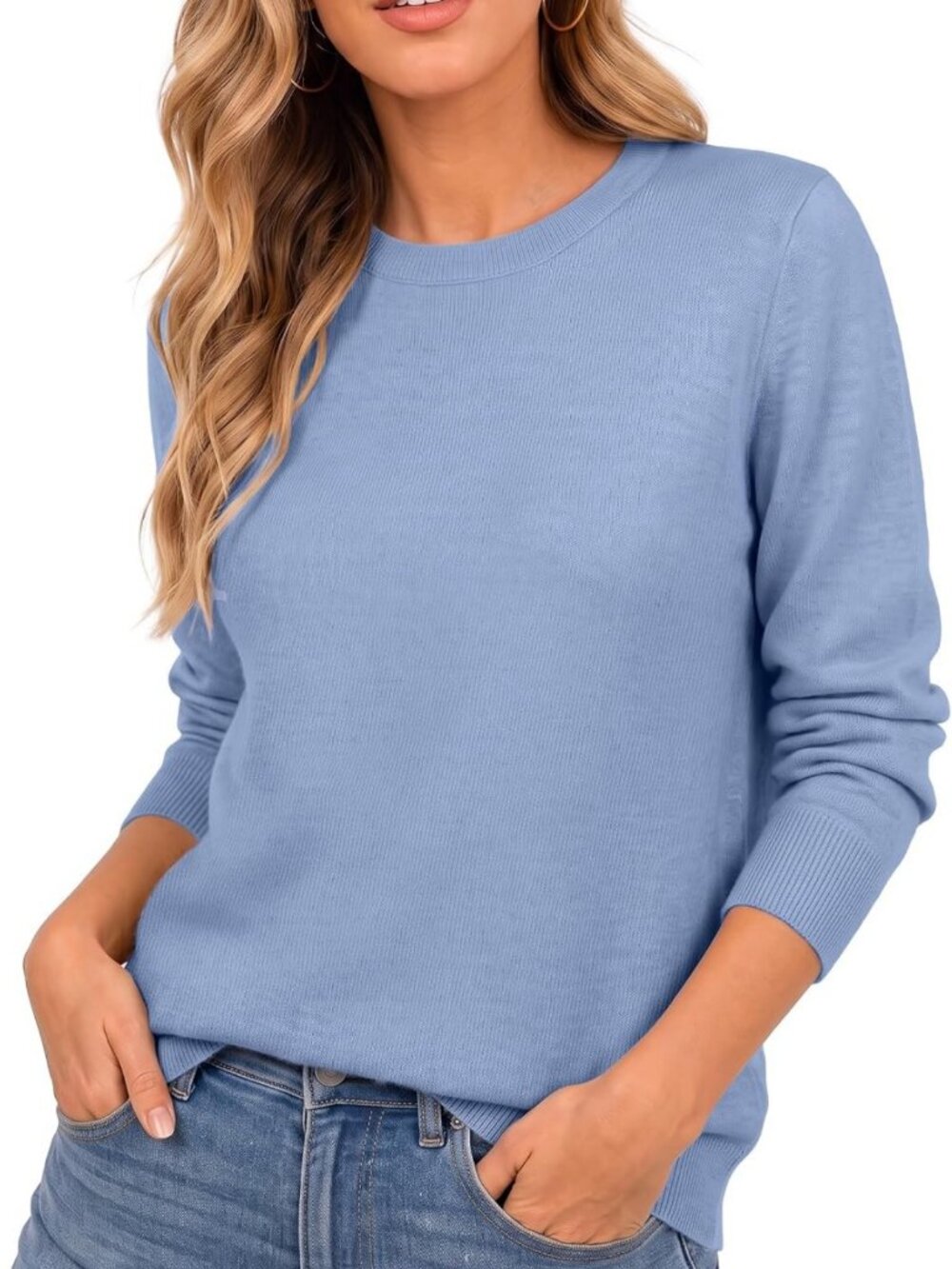 Lightweight Wool Blend Pullover Sweater for Women - Cozy Knit Top, Fall Fashion